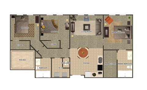 A floor plan of a house with labeled rooms such as Bedroom, Bathroom, Kitchen, and Living Room.